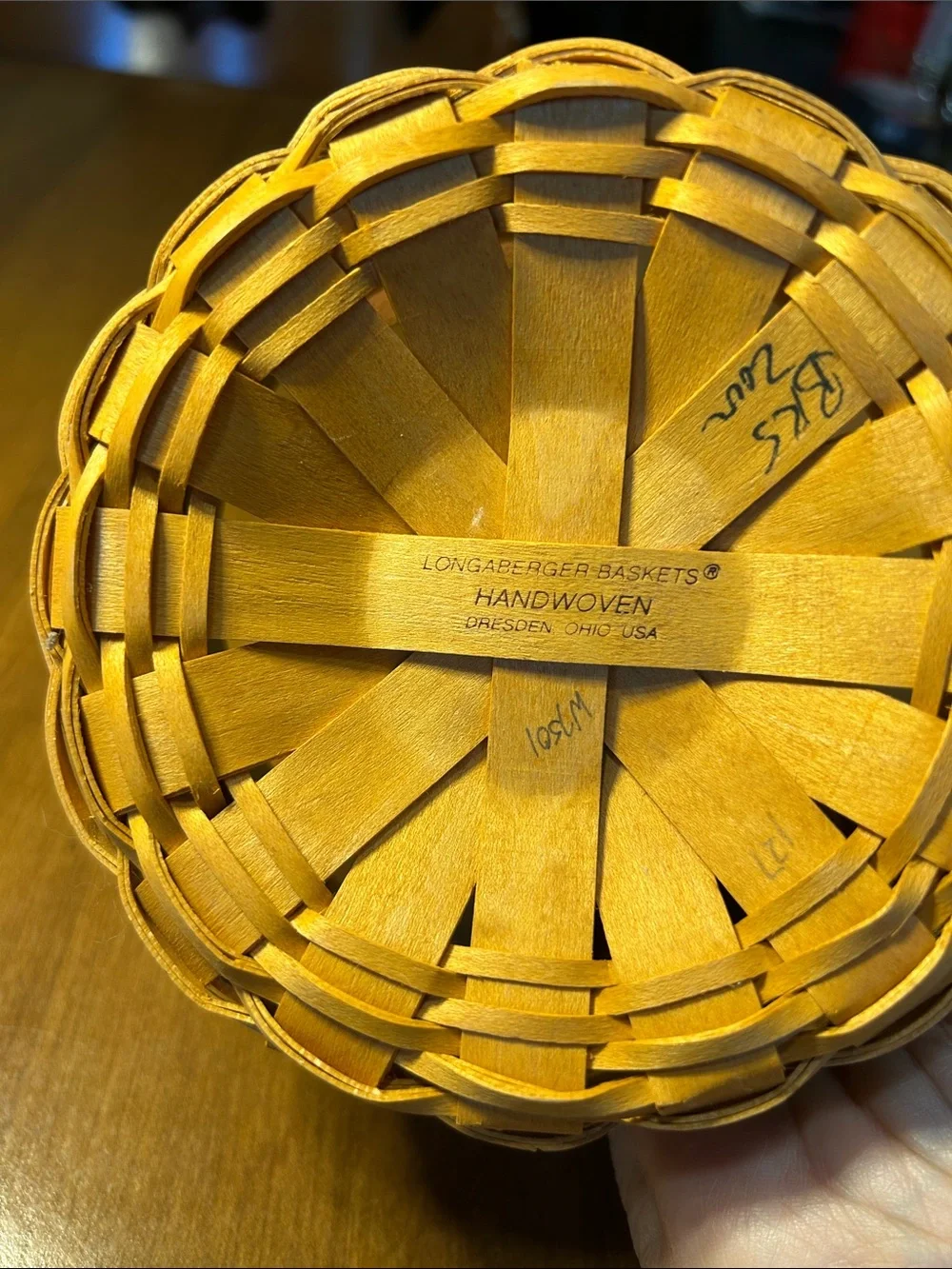 Longaberger Handwoven Natural Wood Accent Basket with Leather Handles